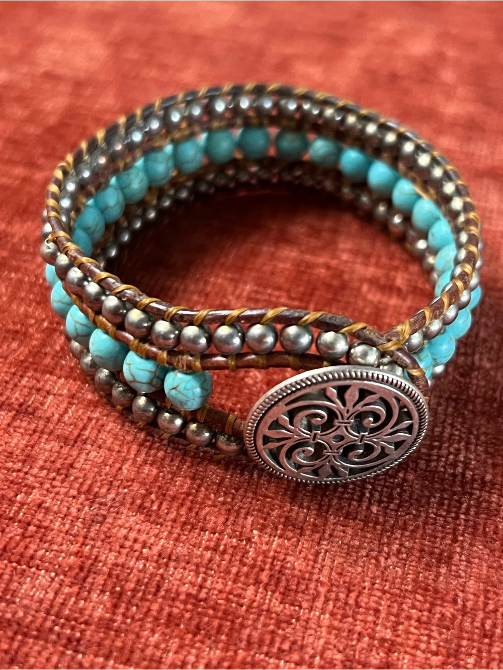 Turquoise Bead Wrap Bracelet with Silver Accents
